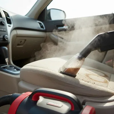 Bissell 3618 SpotClean ProHeat cleaning a car seat with steam and suction