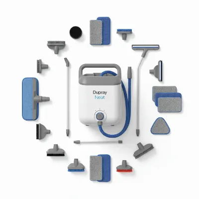 Dupray Neat steam cleaner with all 17 included accessories.