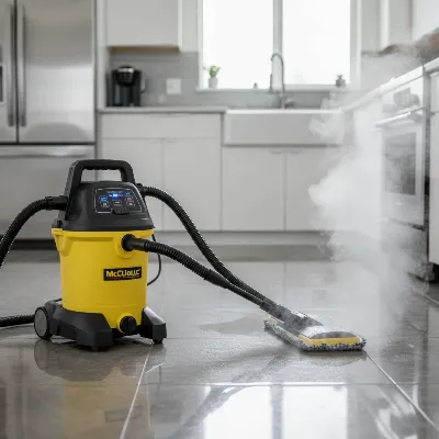 McCulloch MC1385 Deluxe canister steam cleaner with its powerful steam output and various attachments