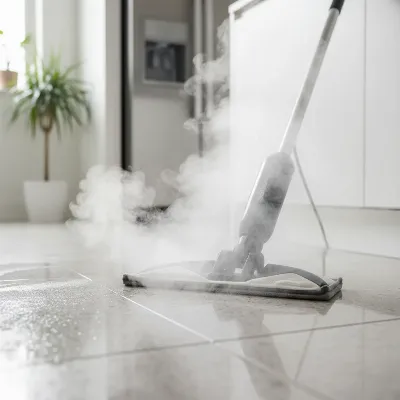 Shark Genius Pocket Steam Mop effectively cleaning a tiled kitchen floor with visible steam.