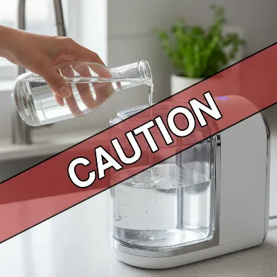Person cautiously pouring diluted vinegar into a steam cleaner reservoir